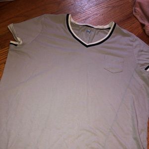 A plain grey, v-neck shirt